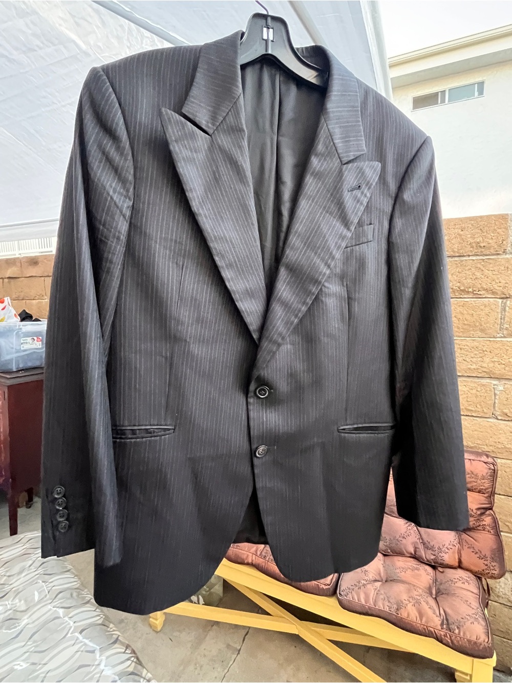 Giorgio Armani Black Pinstripe Two-Button Suit Jacket